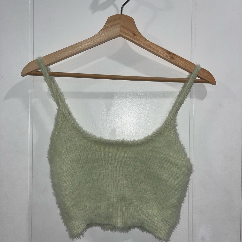 garage fuzzy green crop top